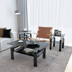 Modern Tempered Glass Tea Table Coffee Table End Table Set in Black with Metal Legs, 17.72 x 17.72 x 20.5 Inches - Grand Goldman Shop