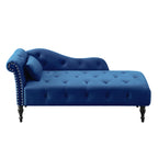 Aijia 60.6' Velvet Chaise Lounge Buttons Tufted Nailhead Trimmed Solid Wood Legs with 1 Pillow,Blue  (Left Arm Design as Shown in the Picture) - Grand Goldman Shop