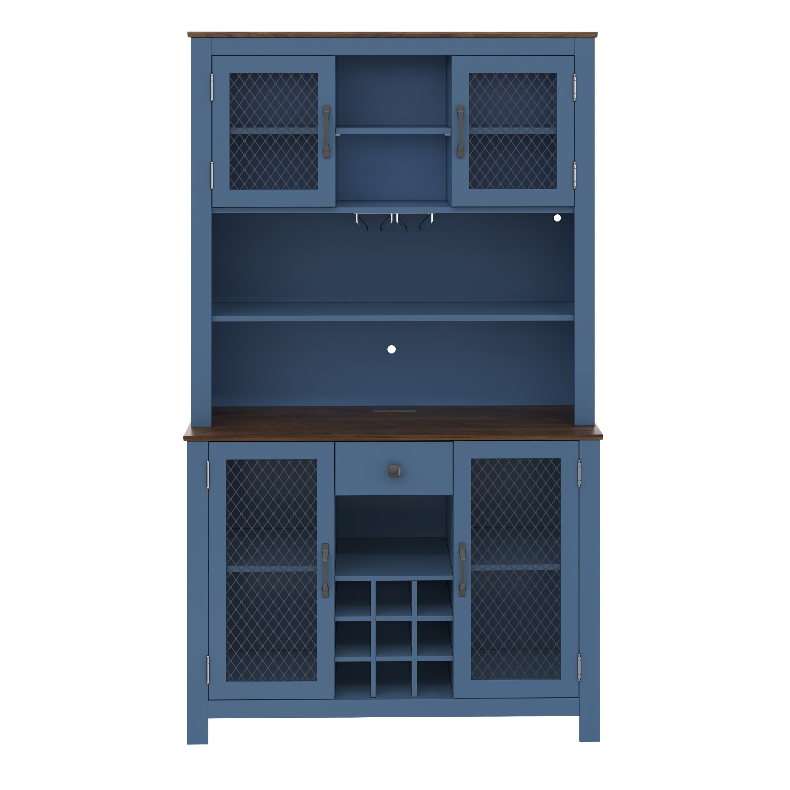 70.9' Kitchen Pantry Storage Cabinet Rustic Buffet Cabinet, Kitchen Hutch Cabinet with LED Outlets Food Pantry Cabinet with Doors and Shelves Wine Rack for Dining Room, Navy Blue - Grand Goldman Shop