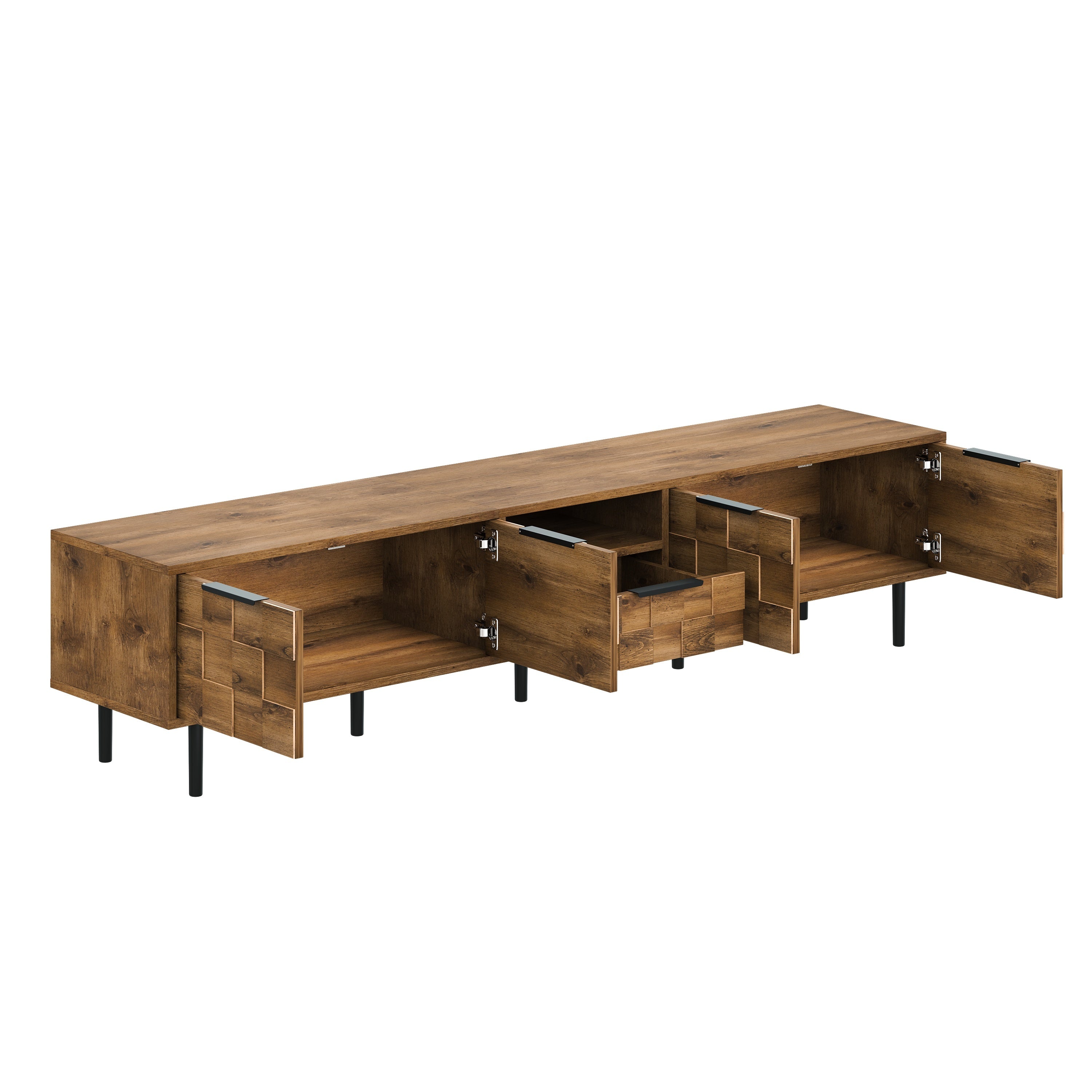 Natural Wood TV Stand for 85 75 65 Inch TV, L-Shaped Handle Entertainment Console with Storage, 78' Long - Grand Goldman Shop