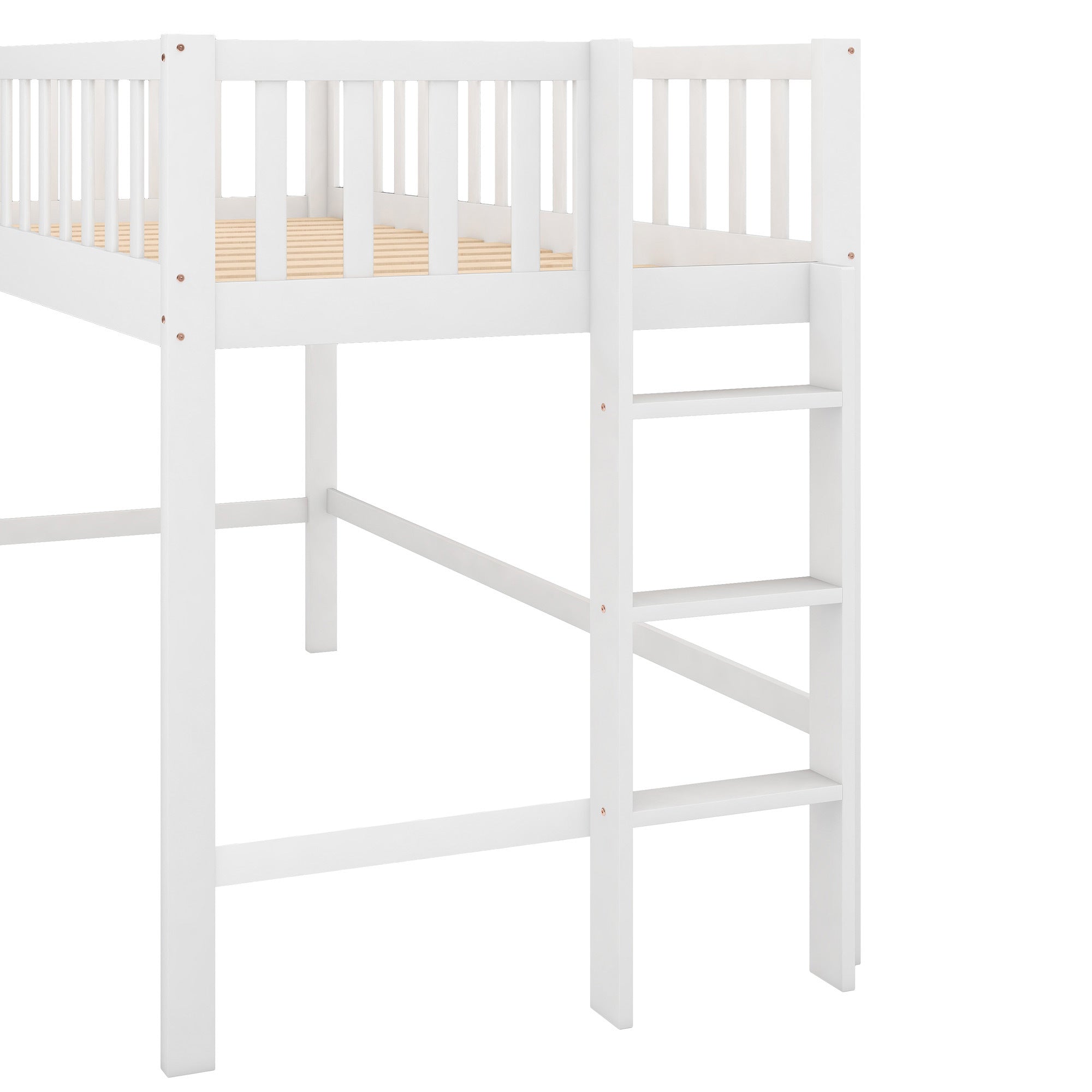 Twin Size Low Loft Bed with Ladder and Slide,White(OLD SKU:WF196418AAK) - Grand Goldman Shop