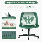Green Velvet Criss Cross Armless Office Chair with Wheels - Comfortable & Stylish for Home Office, Meditation, and Makeup Use