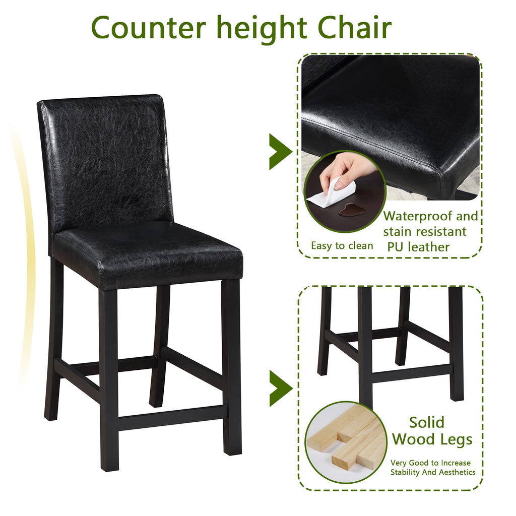 5PCs Counter Height Table Set, Wooden Kitchen Table Set with Square Table and 4 Upholstered Chairs, Counter Height Dining Table with Crystal Decoration and Chair Set for Kitchen, Dining Room, Black - Grand Goldman Shop