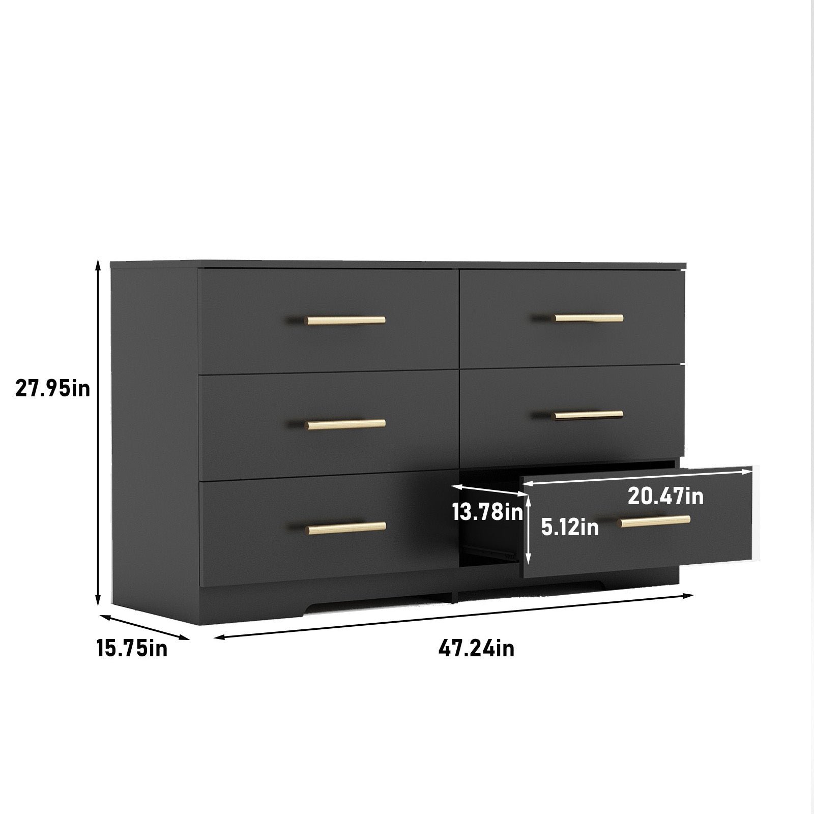 Black color Large 6 drawers chest of drawer dressers table with golden handle - Grand Goldman Shop