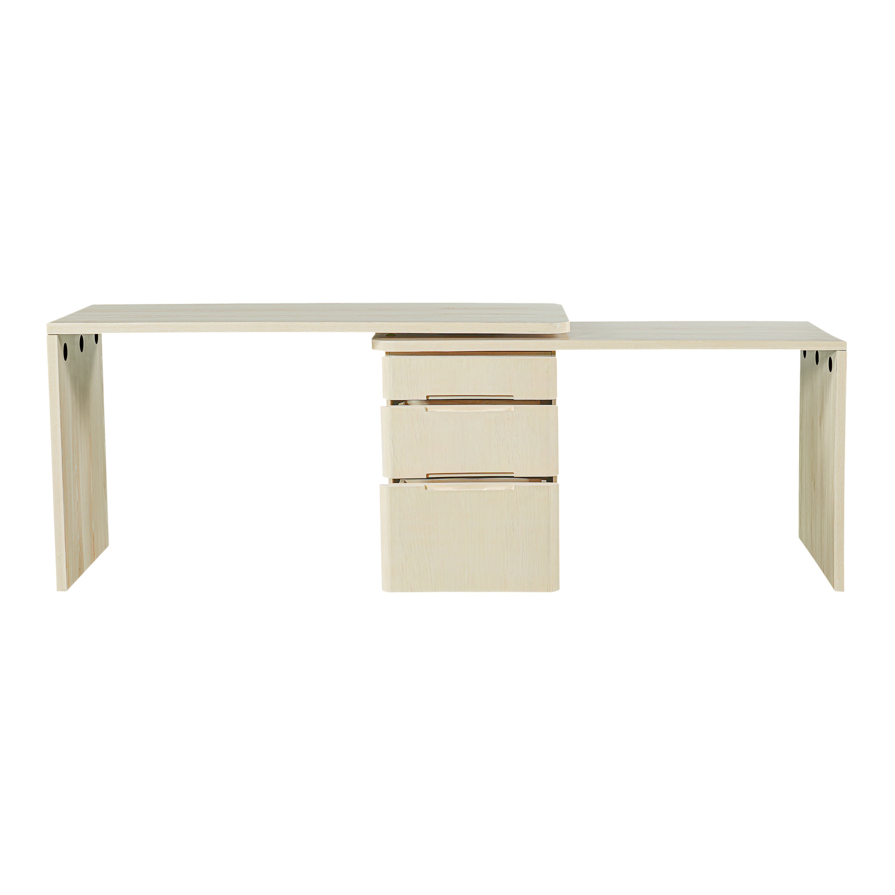 90' Modern L Shaped Desk in Natural Wood with 3 Drawers,360° Wood Rotating Desk,Executive Office Desk,Corner Desk,Office Stud