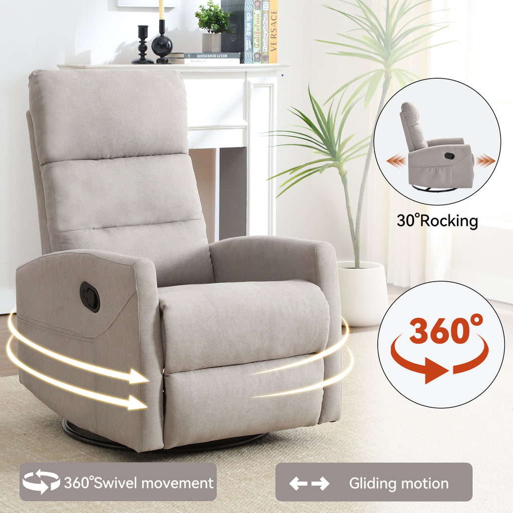 Manual Recliner Chair with Rocker and Swivel in Fabric for Living Room, Grey - Grand Goldman Shop