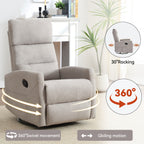Manual Recliner Chair with Rocker and Swivel in Fabric for Living Room, Grey - Grand Goldman Shop