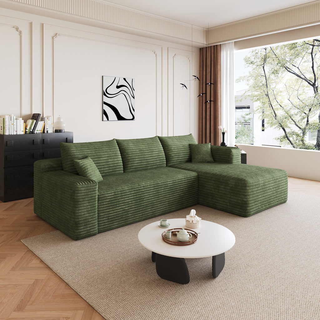 95' Cloud Sectional Sofa,Modern Minimalist Upholstered Couches, Comfort U Shaped Sofa for Living Room,Deep Seat Corner Couch,No Assembly Required,Green( (Plush Corduroy Fabric) - Grand Goldman Shop
