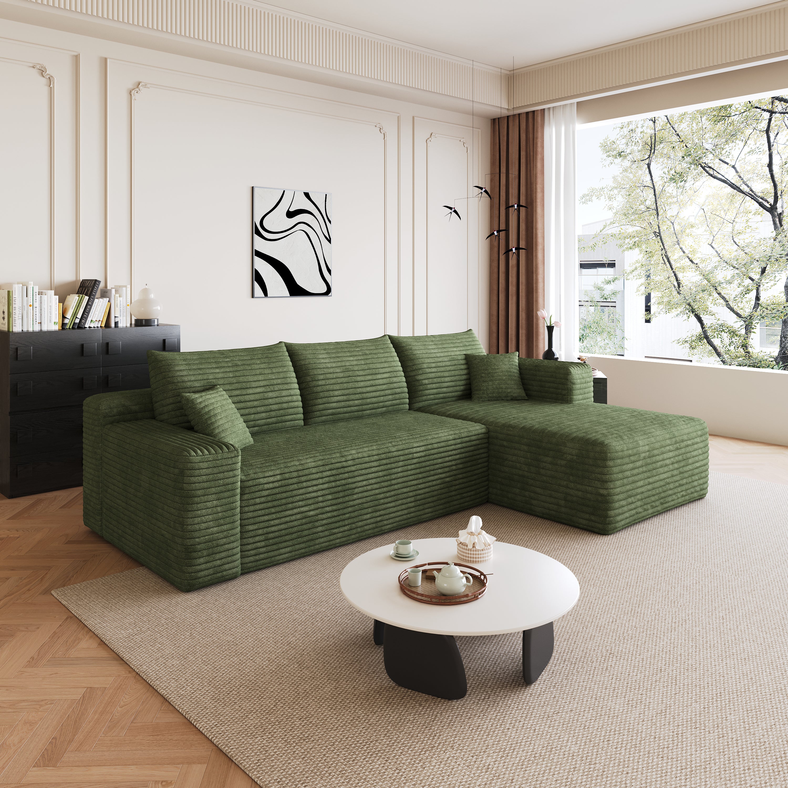 95' Cloud Sectional Sofa,Modern Minimalist Upholstered Couches, Comfort U Shaped Sofa for Living Room,Deep Seat Corner Couch,No Assembly Required,Green( (Plush Corduroy Fabric) - Grand Goldman Shop