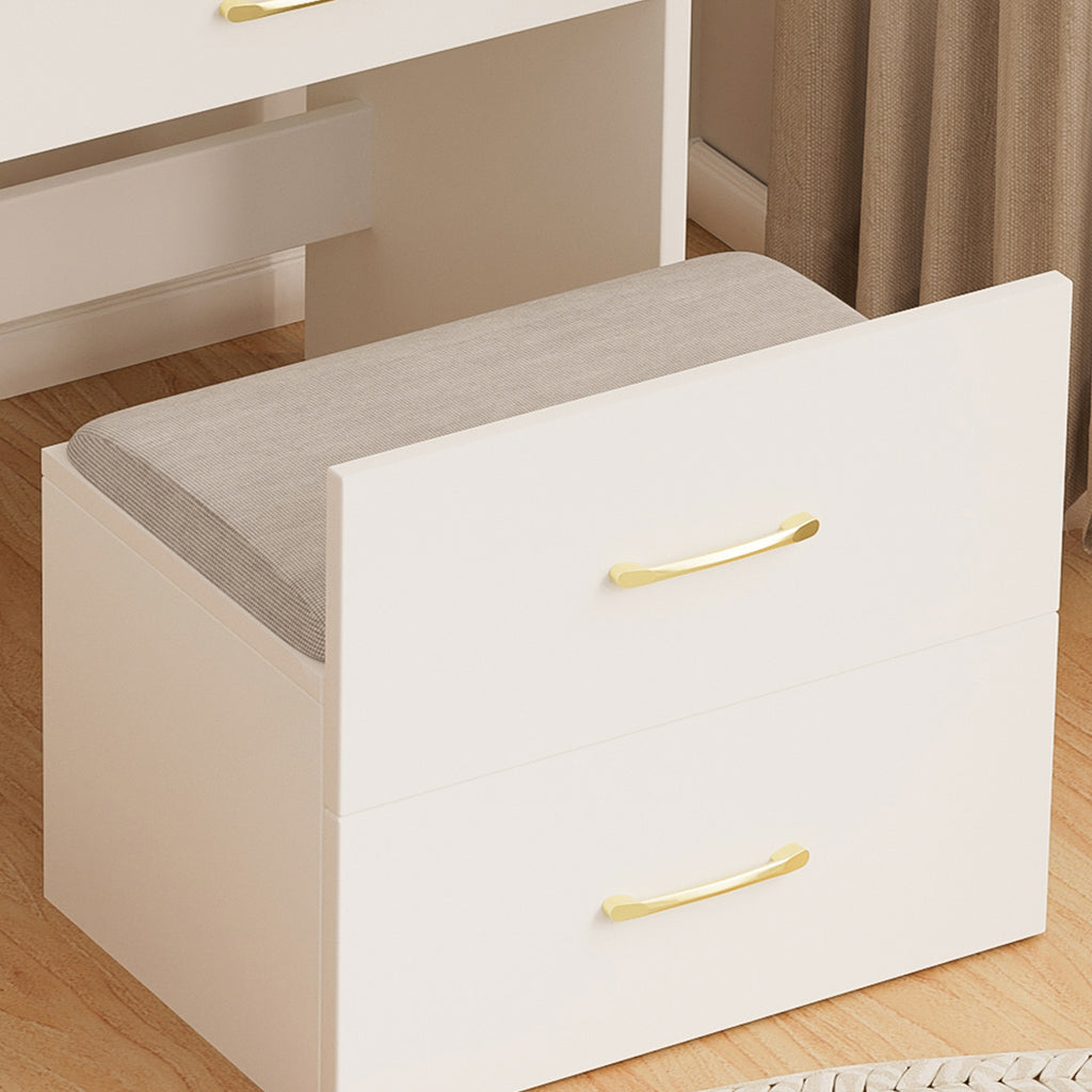 Compact 3 in 1 Vanity Desk with Open Top Mirror, Glass Desktop, White MDF, 50.39' Height - Grand Goldman Shop