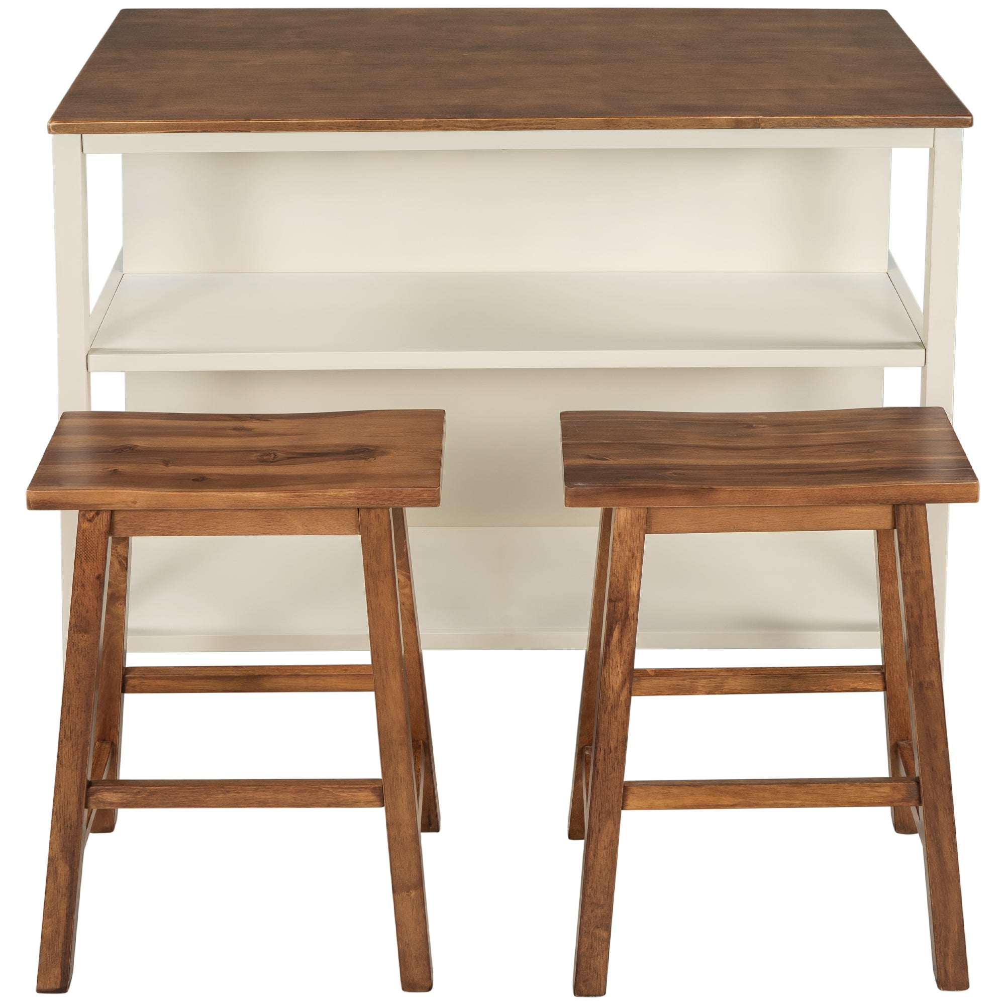 TOPMAX Rustic 3-piece Stationary Kitchen Island Set with Butcher Block and Seating, Walnut and Cream White - Grand Goldman Shop