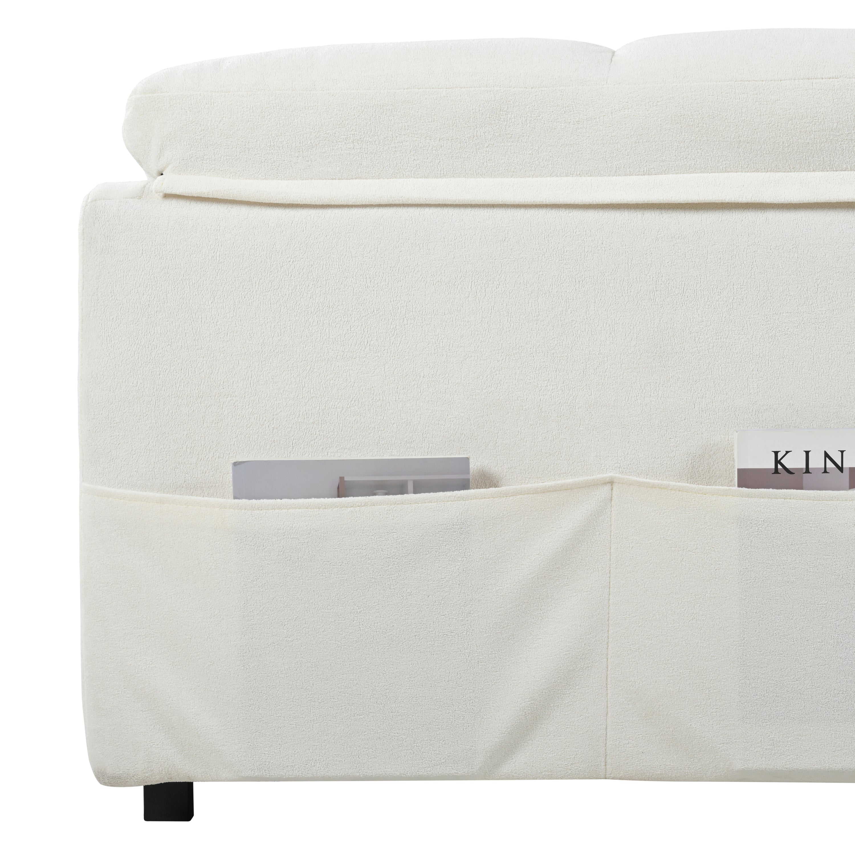 Convertible Pull-Out Queen Sleeper Sofa, 3-in-1 Loveseat with Side Storage & 8 Silent Casters, Beige Chenille Fabric, Fits Living Room, Bedroom, Apartment - Grand Goldman Shop