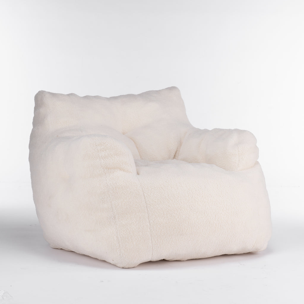 Ivory White Soft Teddy Fabric Tufted Foam Bean Bag Chair with Memory Sponge - Grand Goldman Shop