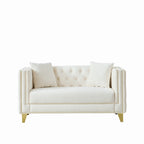 58'Chesterfield Velvet Sofa,2 Seater Deep Seat Sofa,Modern Sofa with Button Nailhead,Square Arm Couches,Furniture for Living Room,Bedroom,Office(Beige) - Grand Goldman Shop