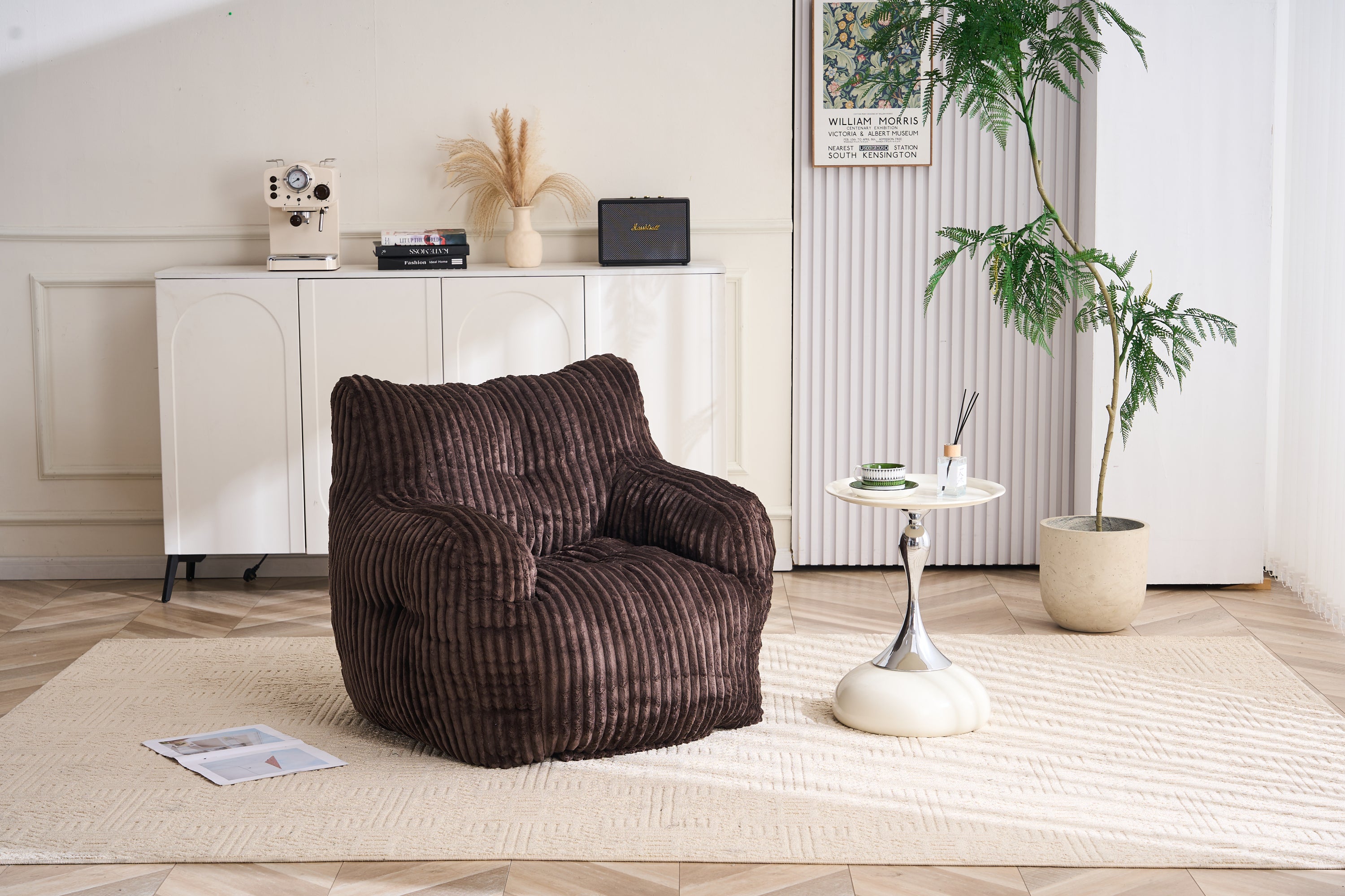 010-Soft Fluffy Corduroy Fabric Bean Bag Chair Filled With Memory Sponge,Brown - Grand Goldman Shop