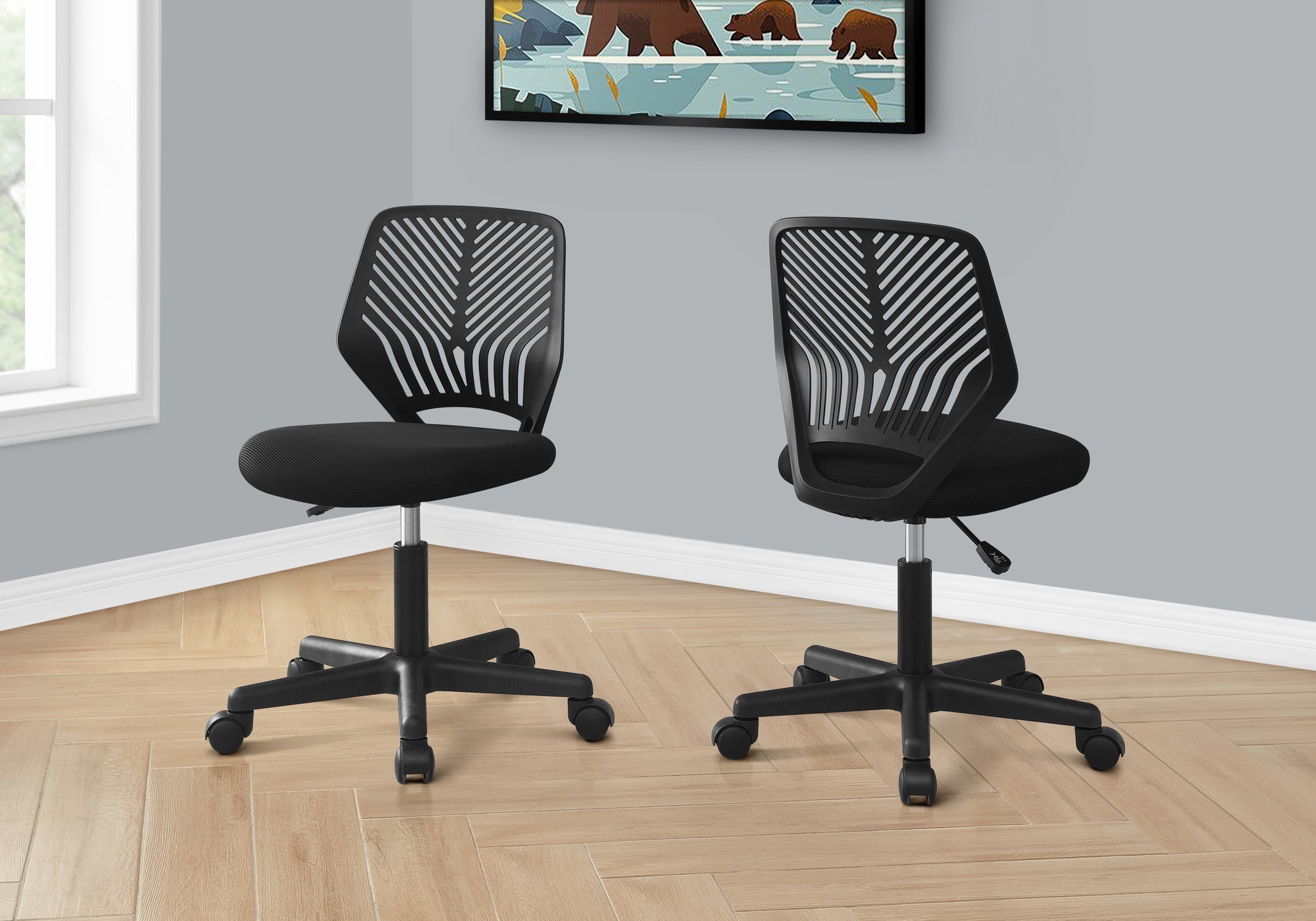 Office Chair, Adjustable Height, Swivel, Ergonomic, Computer Desk, Work, Juvenile, Black Mesh, Black Metal, Contemporary, Mod