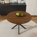 Modern Solid Wood Veneer Retractable Dining Table, Round Extendable 6-Person Table, Walnut MDF with Carbon Steel Base, 42-58 Inches - Grand Goldman Shop