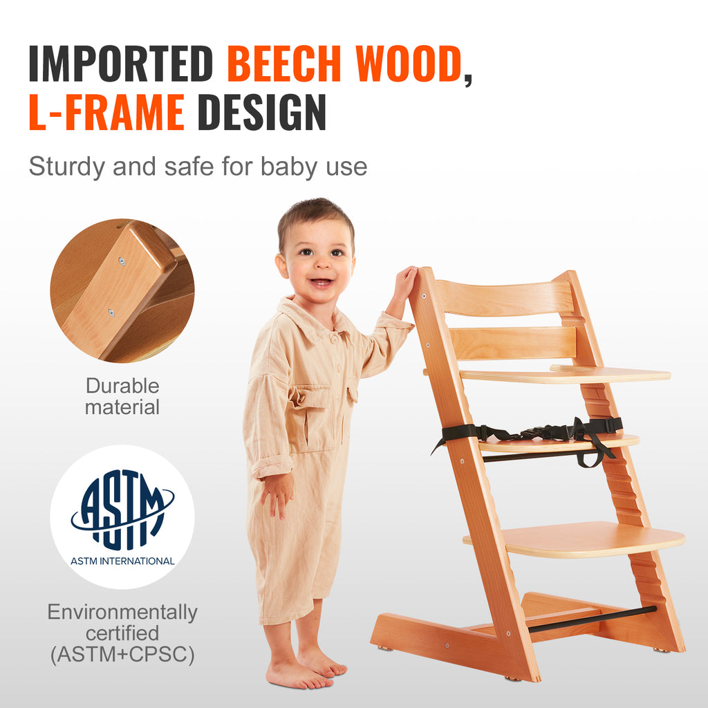Wooden High Chair for Babies & Toddlers, Convertible Adjustable Feeding Chair, Eat & Grow High Chair with Tray, Grow with Kid