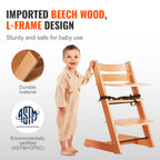 Wooden High Chair for Babies & Toddlers, Convertible Adjustable Feeding Chair, Eat & Grow High Chair with Tray, Grow with Kid