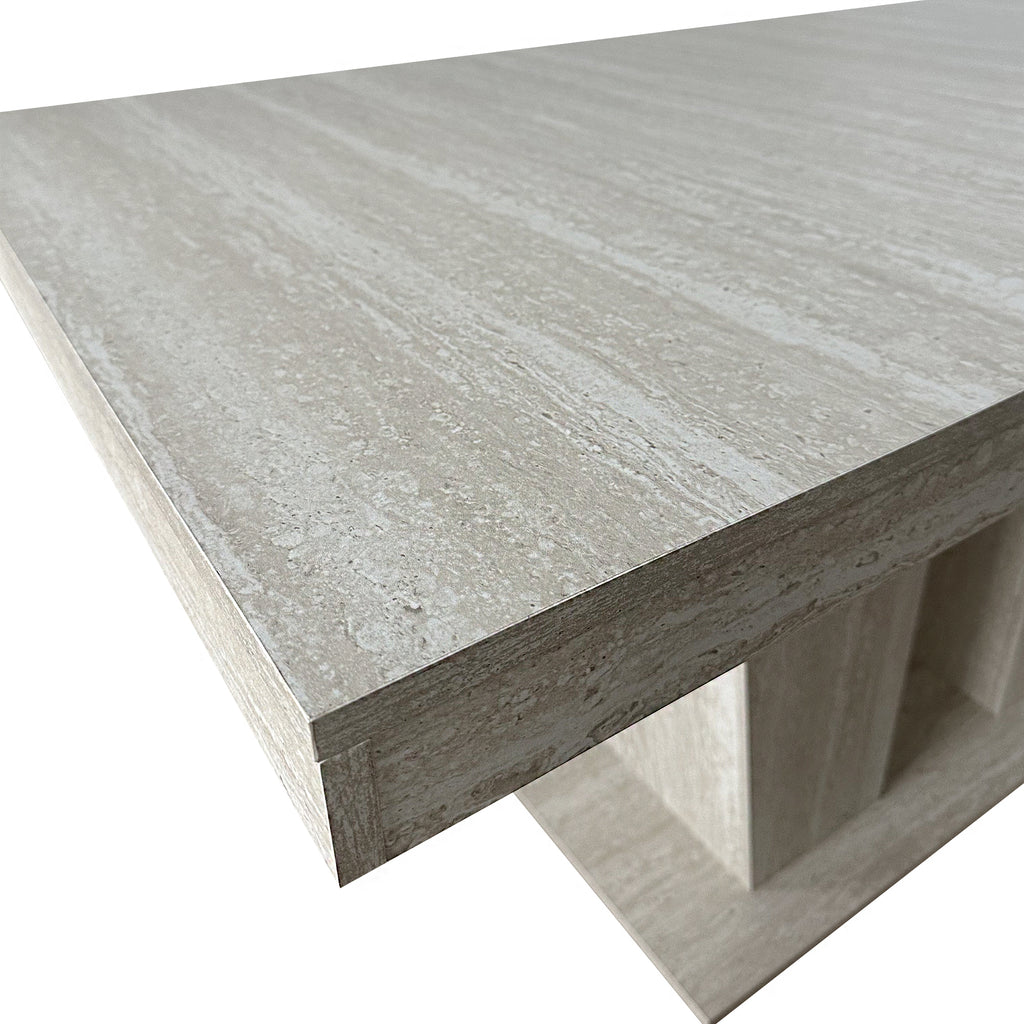 Rectangular extendable dining table, suitable for 6-10 people, with veined travertine pattern, dimensions 160-200 cm, simple and elegant. - Grand Goldman Shop