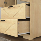 2 Door Wood Wardrobe for Bedroom with Hanging Clothing Rod inside the Cabinet and 2 Drawers for Storage Organization, Built-in induction light Multifunctional Closet with Mirror, Natural - Grand Goldman Shop