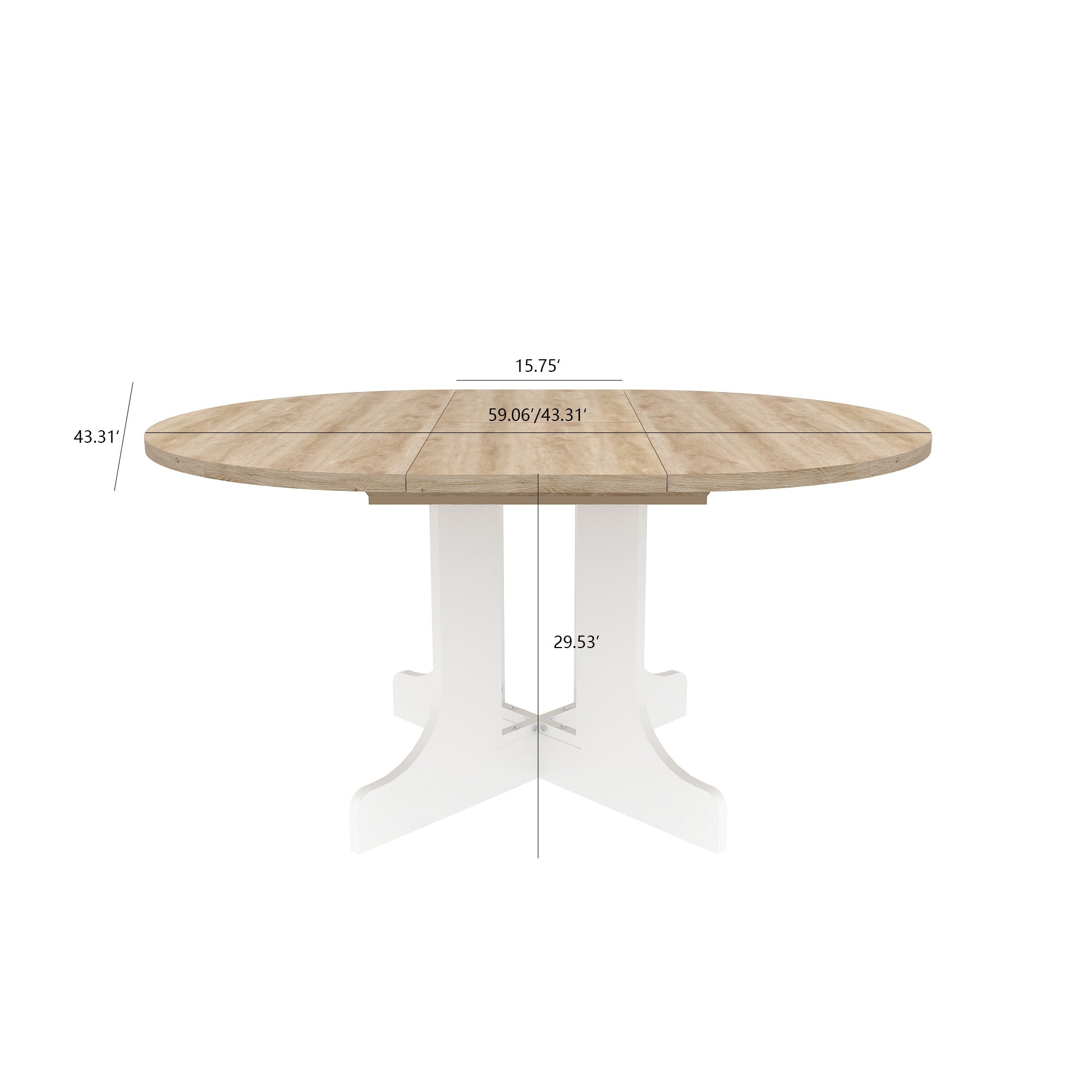 Dining Table for Farmhouse Kitchen 59x43 Inch Expandable Oval Table Top with Removable Leaf Trestle X Shaped Base White - Grand Goldman Shop