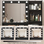 Vanity Desk with Mirror & Light, Large Drawer Three Level Storage Dresser, 3 Lighting Modes Adjustable Brightness, Bedroom Dressing Table(black) - Grand Goldman Shop