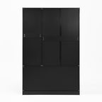 4 Doors Wardrobe Closet with Mirror, LED Wardrobe with Doors and 2 Drawers, Wooden Wardrobe Storage Cabinet with Hanging Rod, Adjustable Shelves, Black - Grand Goldman Shop