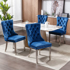 Nikki Collection Modern, High-end Tufted Solid Wood Contemporary Velvet Upholstered Dining Chair with Chrome Stainless Steel Plating Legs,Nailhead Trim,Set of 2,Blue and Chrome, SW1701BL - Grand Goldman Shop
