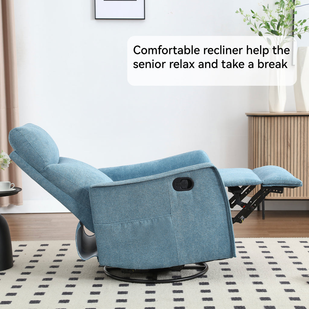Heat Massage Manual Recliner Chair with Rocker and Swivel in Fabric for Living Room, Blue - Grand Goldman Shop
