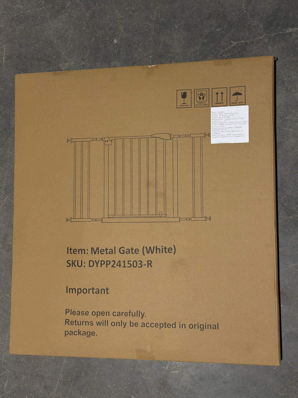 White Pressure-Mounted Baby Gate for Stairs, 29.5-44.1' Wide, Steel and ABS Construction, Easy Walk-Through Design for Kids a