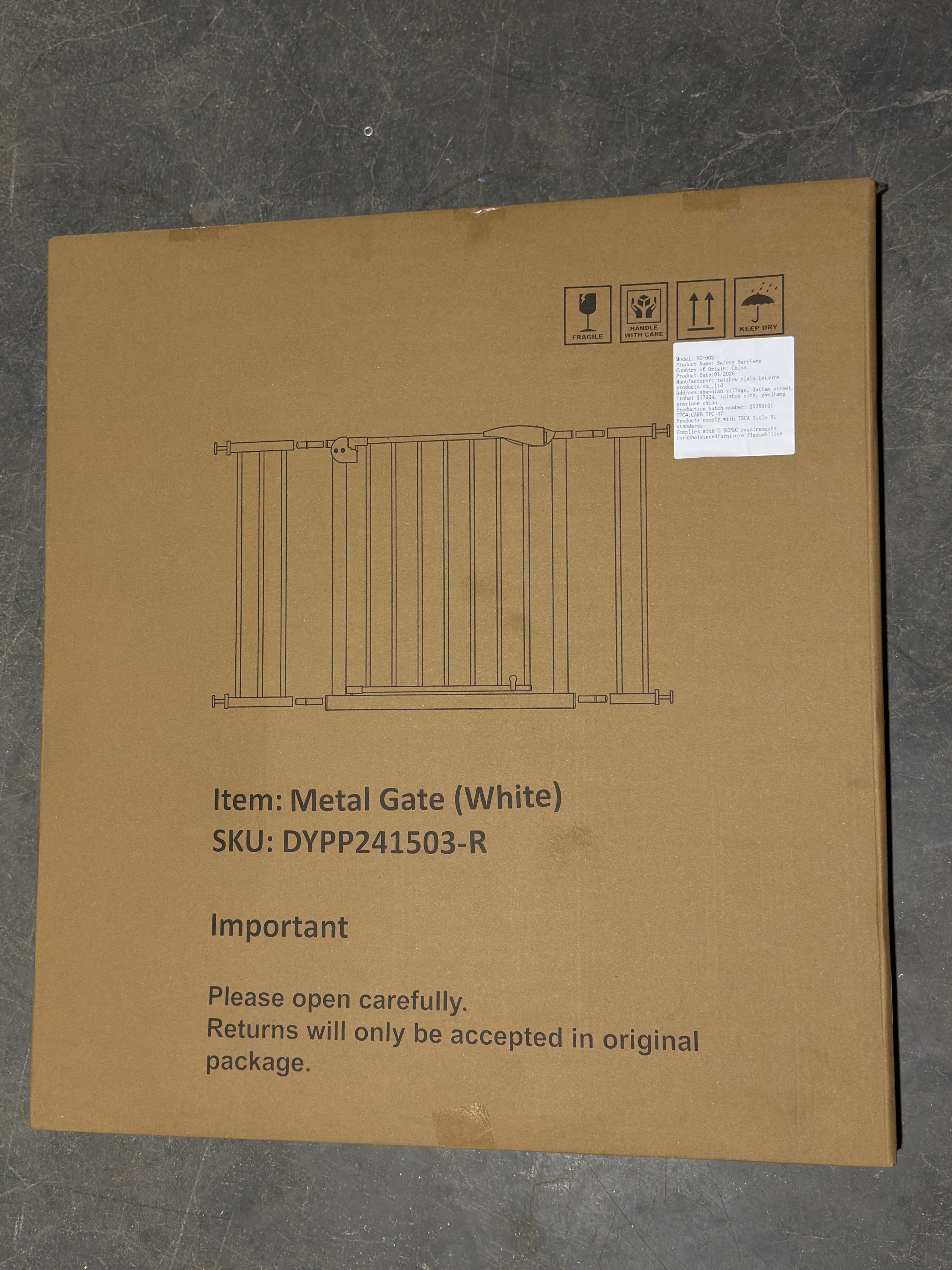 White Pressure-Mounted Baby Gate for Stairs, 29.5-44.1' Wide, Steel and ABS Construction, Easy Walk-Through Design for Kids a