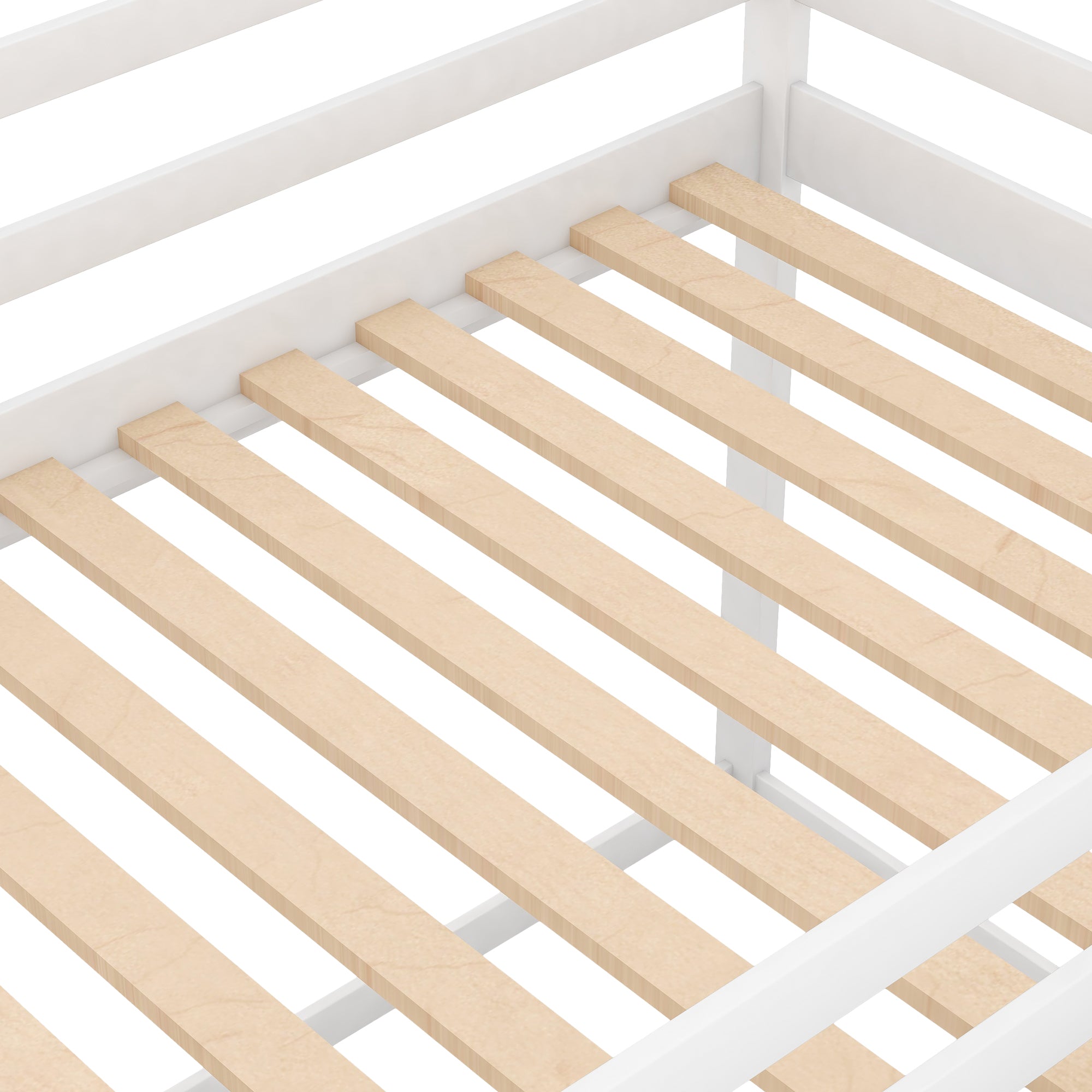 Twin over Twin Low Bunk Bed with Ladder, White - Grand Goldman Shop