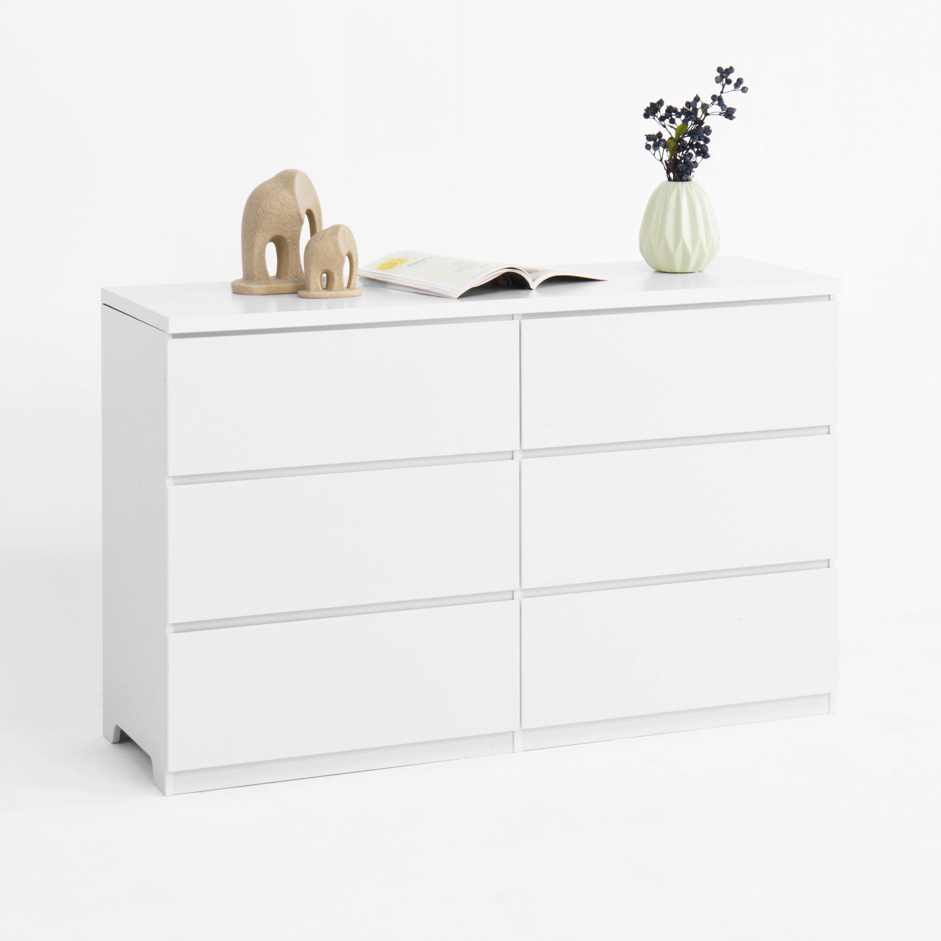 6 Drawer Storage Cabinet ,Dresser, Wood Storage Tower Clothes Organizer, Wide Chest of 6 Drawers, Large Storage Space for Bedroom, Hallway, Entryway Living Room White - Grand Goldman Shop