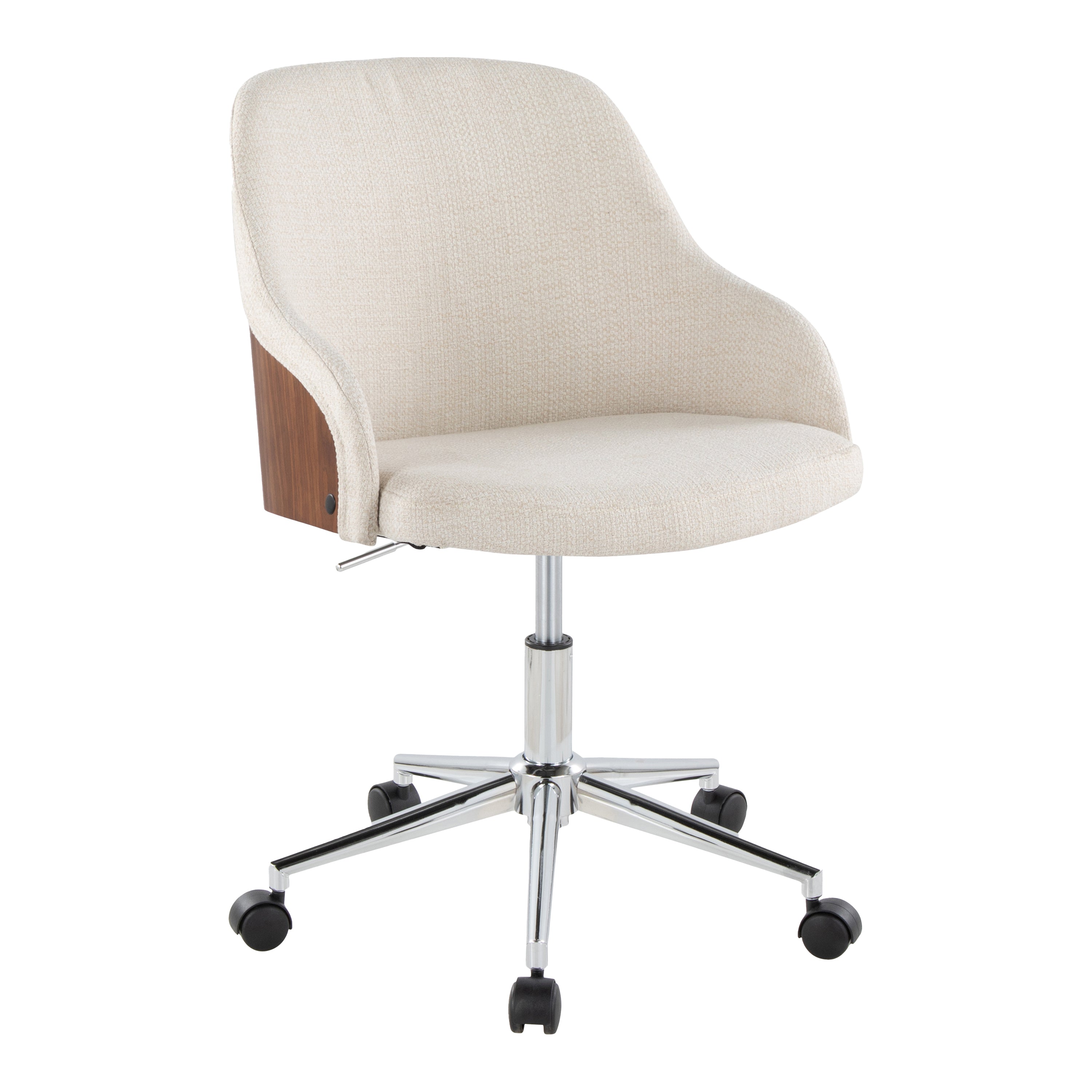 Contemporary Office Chair in Chrome Metal, Walnut Wood, and Cream Fabric | Premium Home Decor - Grand Goldman