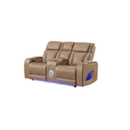 Fortuner Power Reclining 3Pc Living Room Set in Caramel Faux Leather with LED Lights, Massage Function, Bluetooth Speakers and Wireless Charging - Grand Goldman Shop
