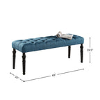 Leviton Fabric Tufted Turned Leg  Dining Bench, Blue - Grand Goldman Shop