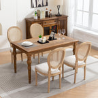 A&A Furniture,French Style Solid Wood Frame Antique Painting Linen Fabric Rattan Back Dining Chair,Set of 2,Cream,Beige - Grand Goldman Shop