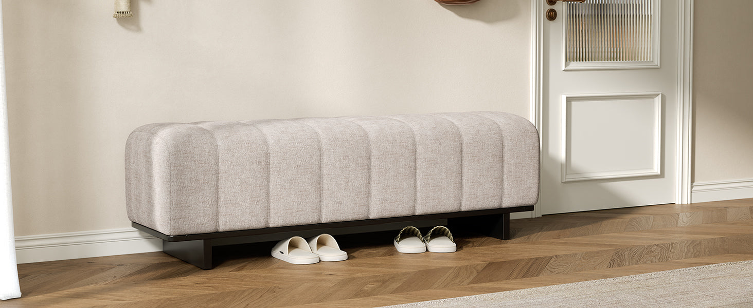 Indoor Dining Bench in Oatmeal Chenille Fabric with Rubber Wood Legs, Comfortable Seating for Dining Room or Living Area - Grand Goldman Shop