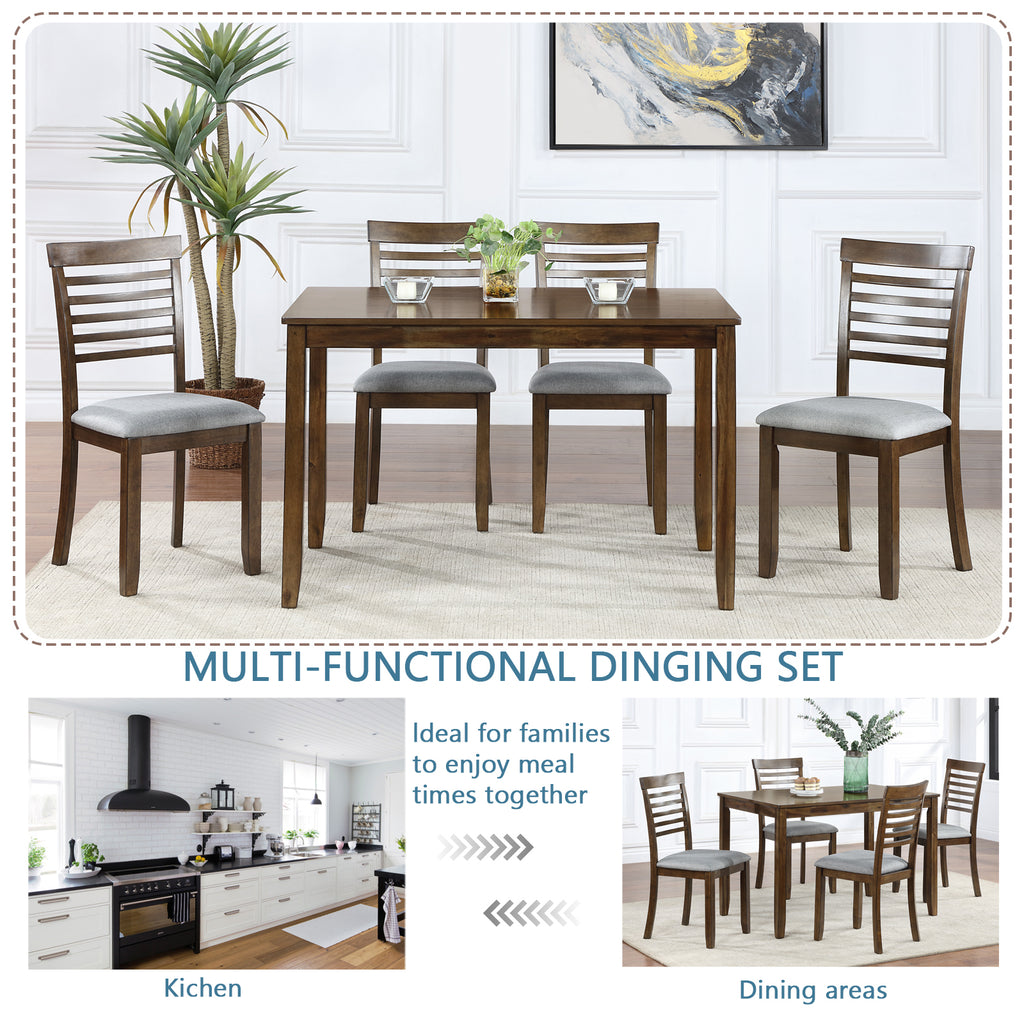 5PCs Modern Dining Set, Rectangular Wooden Dining Table with 4 Upholstered Chairs for Kitchen, Dining Room, Walnut - Grand Goldman Shop