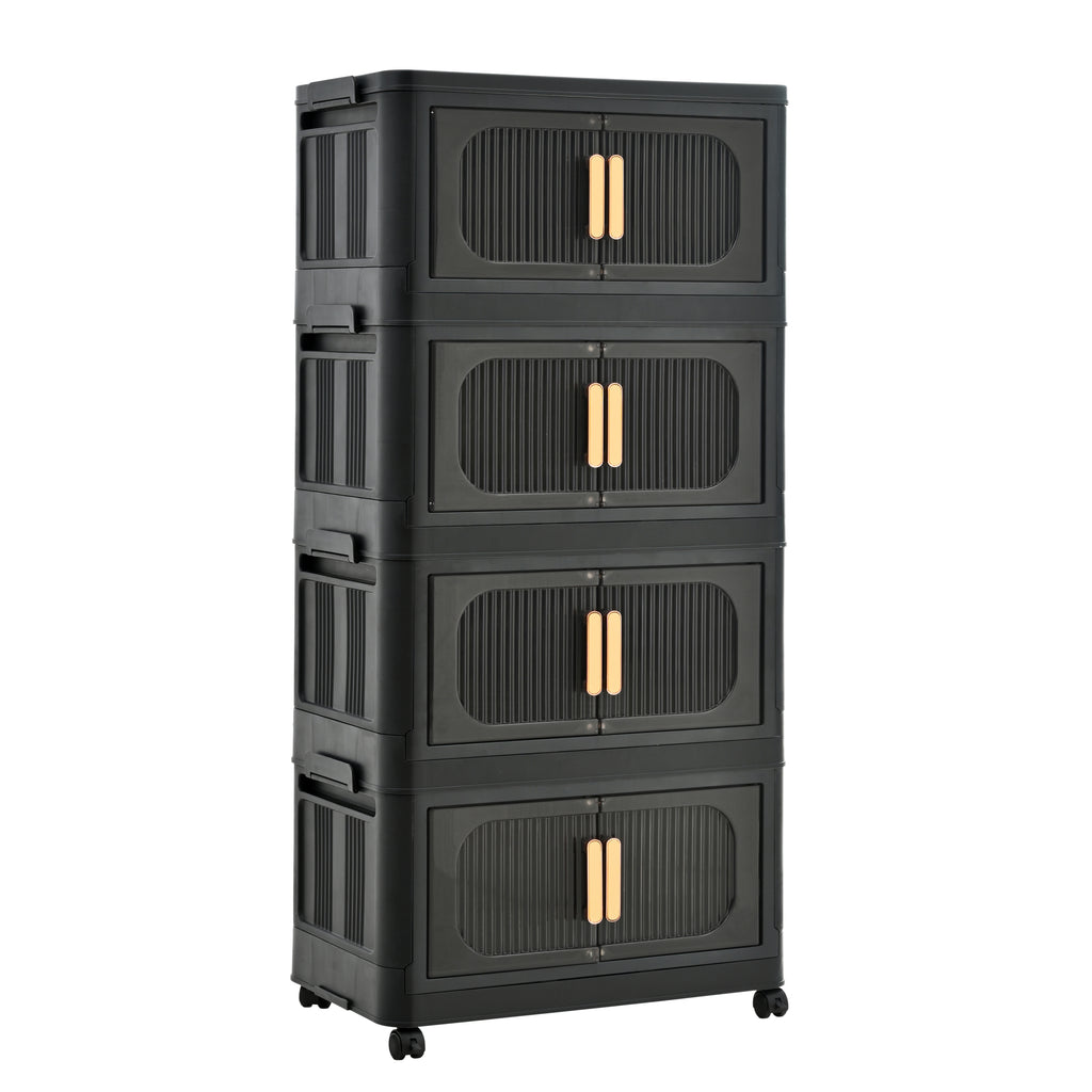 Black,20' Side Wide Folding Storage Cabinet ,4 Tiers,19.69'×11.81'×40.55',Collapsible Storage Bins with Magnetic Door, Plastic Storage Cabinet with Wheels - Grand Goldman Shop