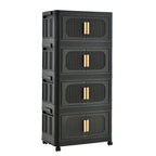 Black,20' Side Wide Folding Storage Cabinet ,4 Tiers,19.69'×11.81'×40.55',Collapsible Storage Bins with Magnetic Door, Plastic Storage Cabinet with Wheels - Grand Goldman Shop