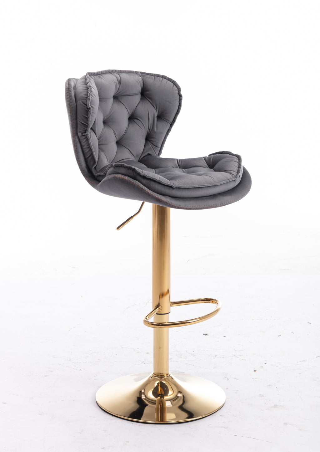 Set of 2  Bar Stools,with Chrome Footrest and Base Swivel Height Adjustable Mechanical Lifting Velvet + Golden Leg Simple Bar Stool-gray - Grand Goldman Shop