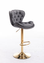 Set of 2  Bar Stools,with Chrome Footrest and Base Swivel Height Adjustable Mechanical Lifting Velvet + Golden Leg Simple Bar Stool-gray - Grand Goldman Shop