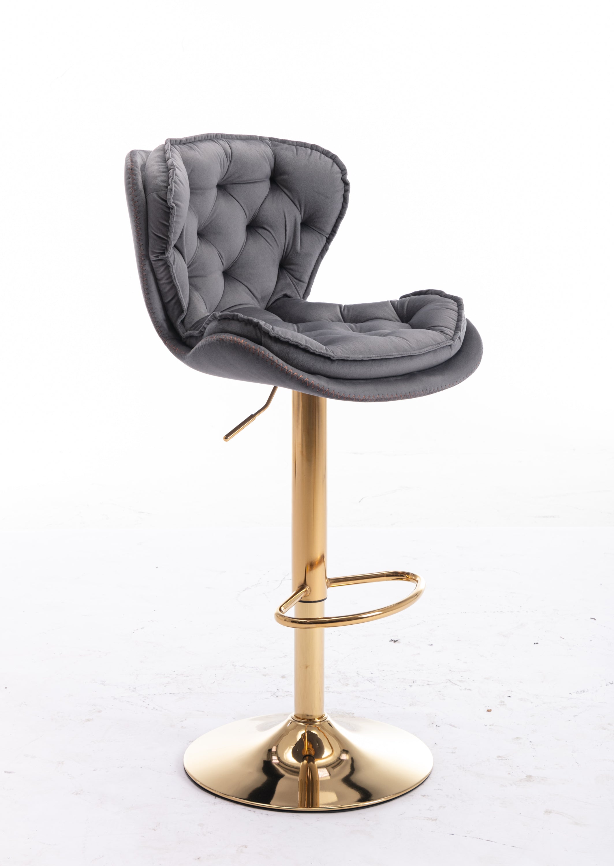Set of 2  Bar Stools,with Chrome Footrest and Base Swivel Height Adjustable Mechanical Lifting Velvet + Golden Leg Simple Bar Stool-gray - Grand Goldman Shop