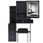 29.2' Small Size Bedside Cabinet Vanity Table + Cushioned Stool, 2 AC+2 USB Power Station, Hair dryer bracket, Extra Large Touch Control Sliding LED Mirror, 3-color Switching, EPA, GCC, UL Certificate - Grand Goldman Shop