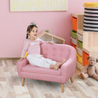 2-Seat Kids Sofa Linen Fabric and Wooden Frame Sofa for Kids and Toddlers Ages 3-7, 11' High Seat, Pink | Premium Home Decor 