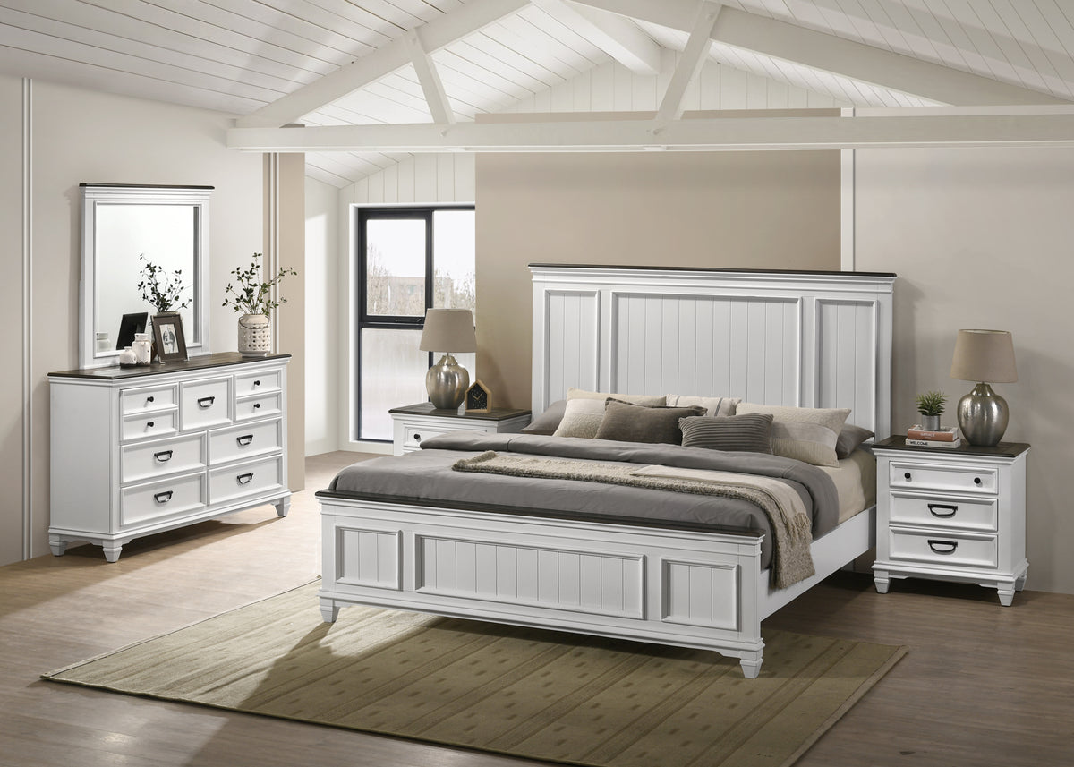 Clelane Wood Bedroom Set with Shiplap Panel King Bed, Dresser, Mirror, and two Nightstands - Grand Goldman Shop