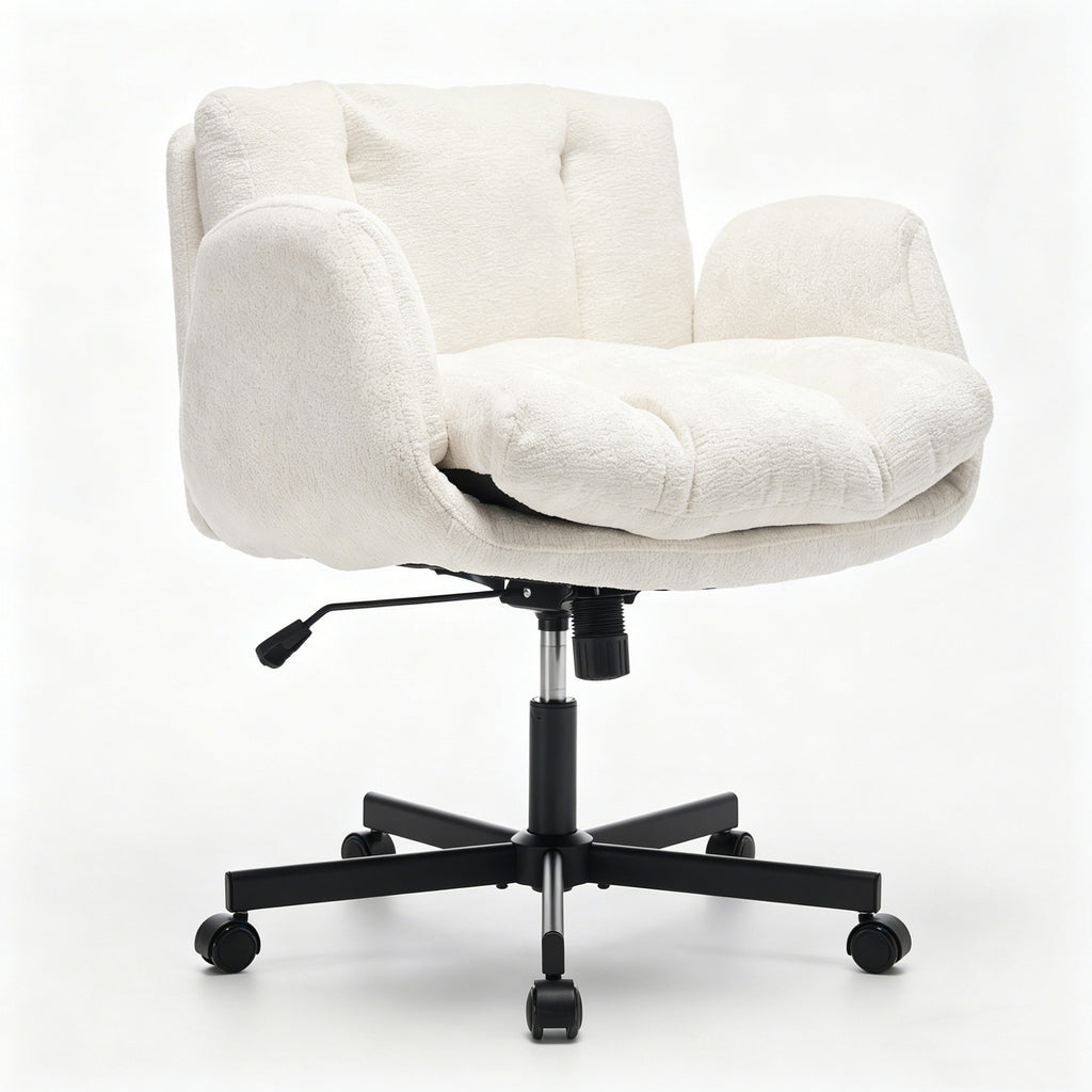 Modern Chenille Swivel Office Chair, Height Adjustable Task Chair with Convertible Multi-Position Armrests,Comfy Double Cushi