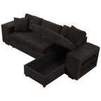 Modern L-Shape 3 Seat Reversible Sectional Couch with Pull Out Sleeper Sofa, Storage Chaise, 2 Stools, Charcoal Grey, Linen Chenille - Grand Goldman Shop